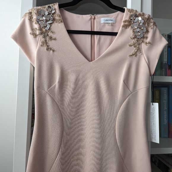 NWT Calvin Klein Blush Pink Dress with Beading - Picture 2 of 5